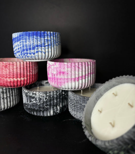 Marbled 4-Wick Bowl - Ribbed