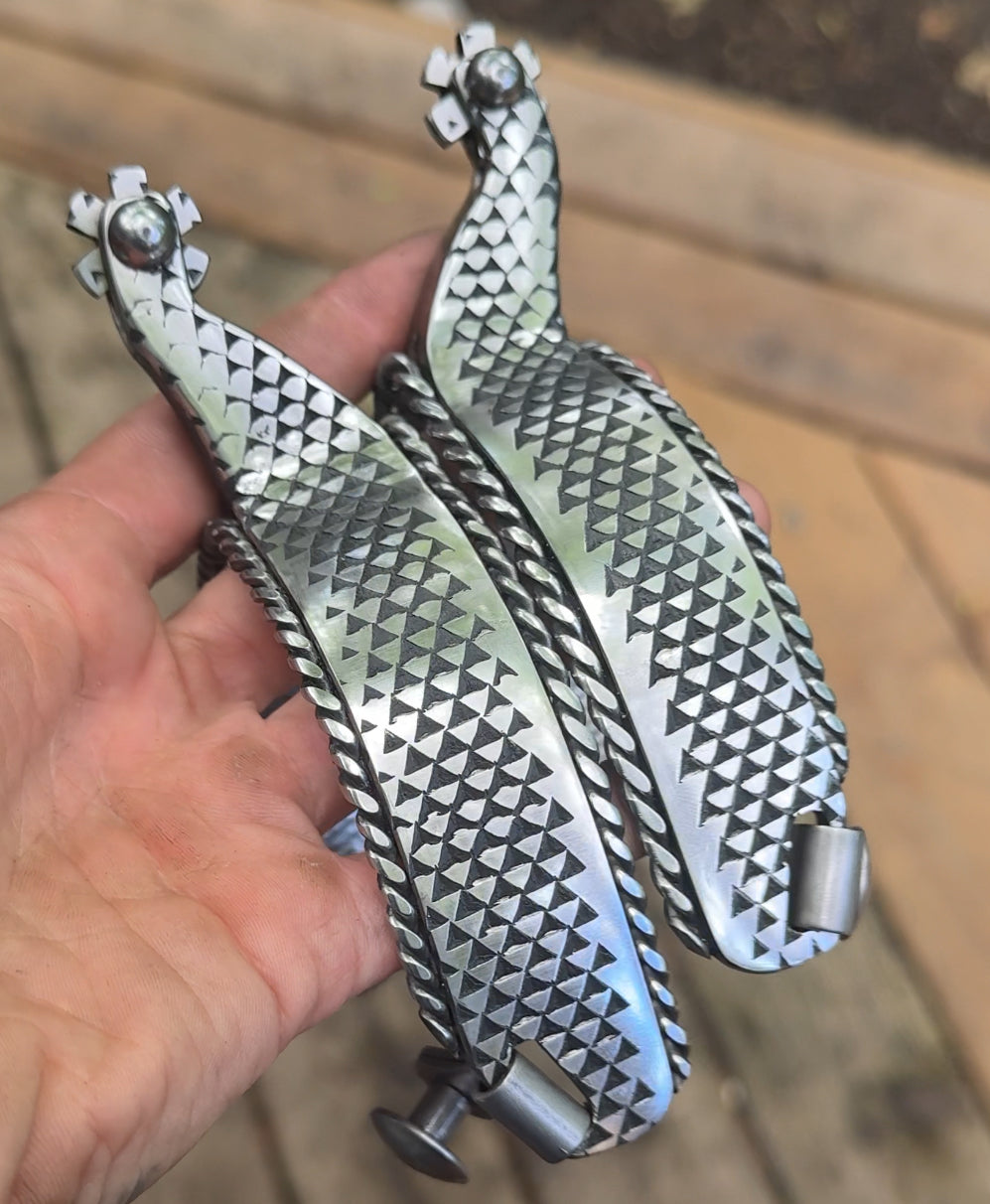 One-Piece Rasp Spurs with Rope Accent