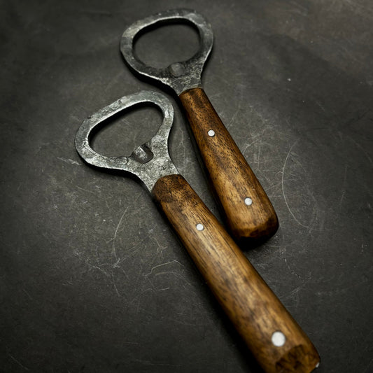 Hand-Forged Bottle Opener with Wooden Handle